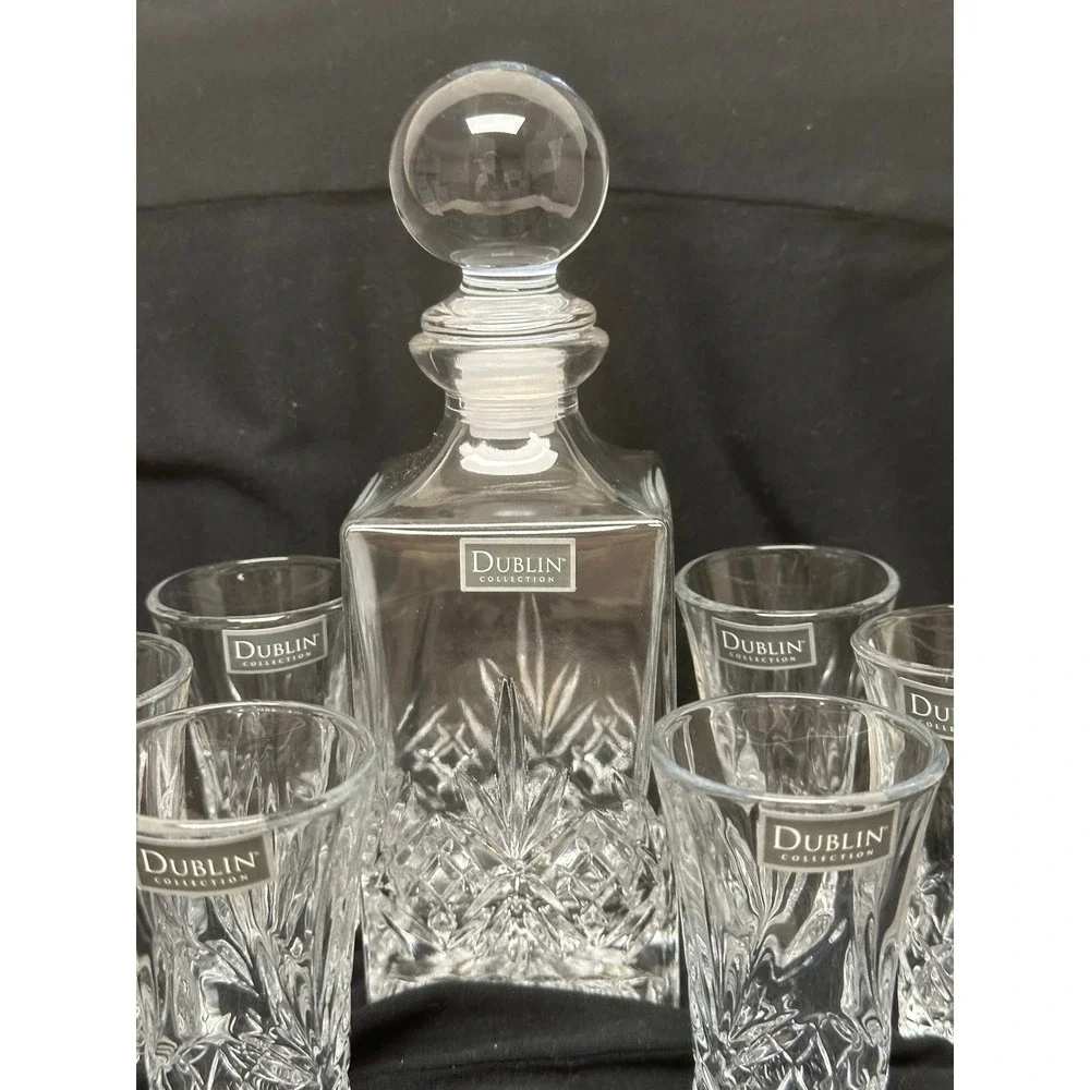 Elegant Dublin‎ Collection Crystal Decanter Set with 6 Cordial/Liqueur Glasses
